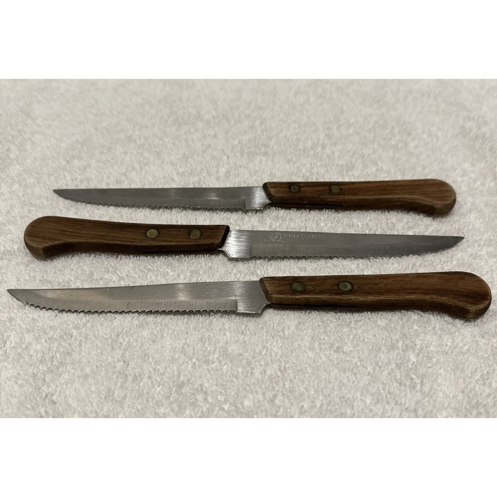 SERCO Japan Stainless Steak Knife Serrated 4.5" Blade Wood Handle (Set Of 3)